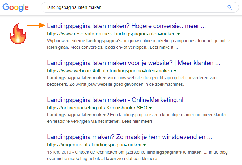 zoekmachine optimalisatie resultaat
